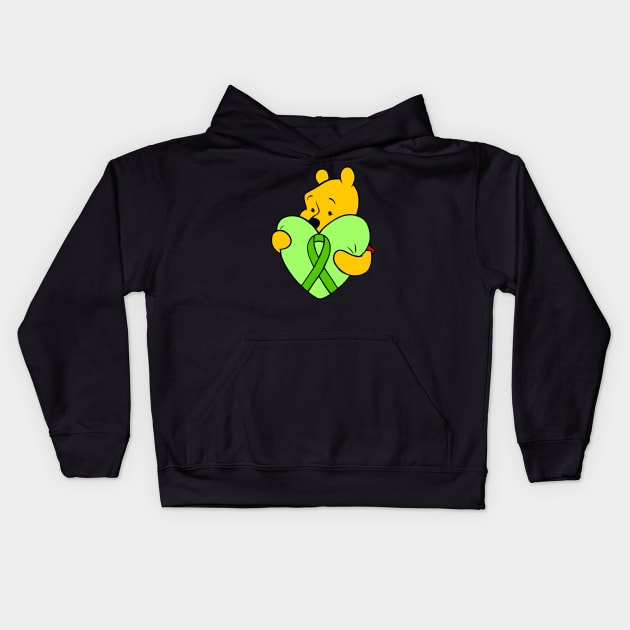 Yellow bear hugging green Awareness ribbon Kids Hoodie by CaitlynConnor